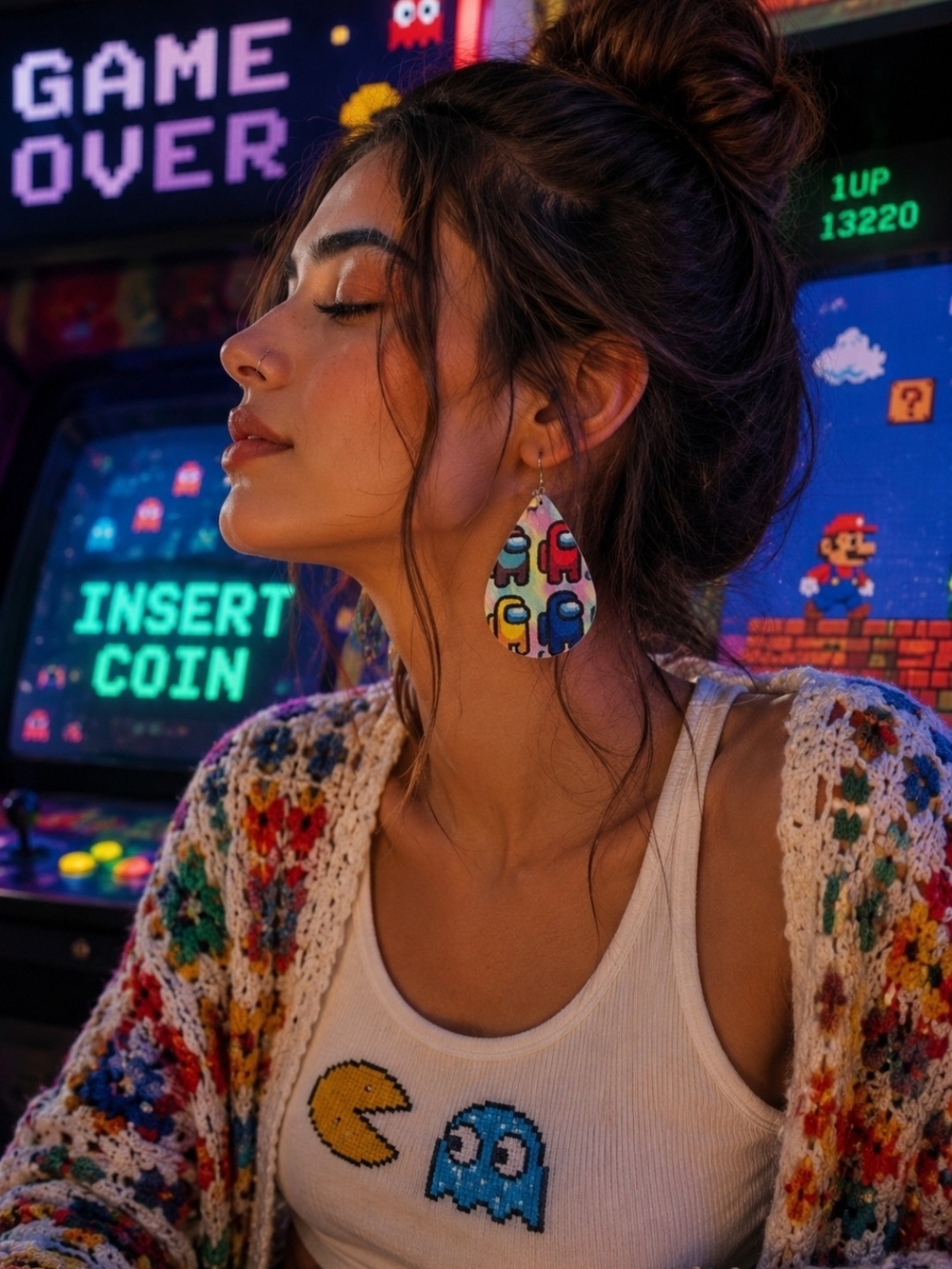 4/$15 Boho Teardrop Earrings Among Us Gamer Print Faux Leather 2"